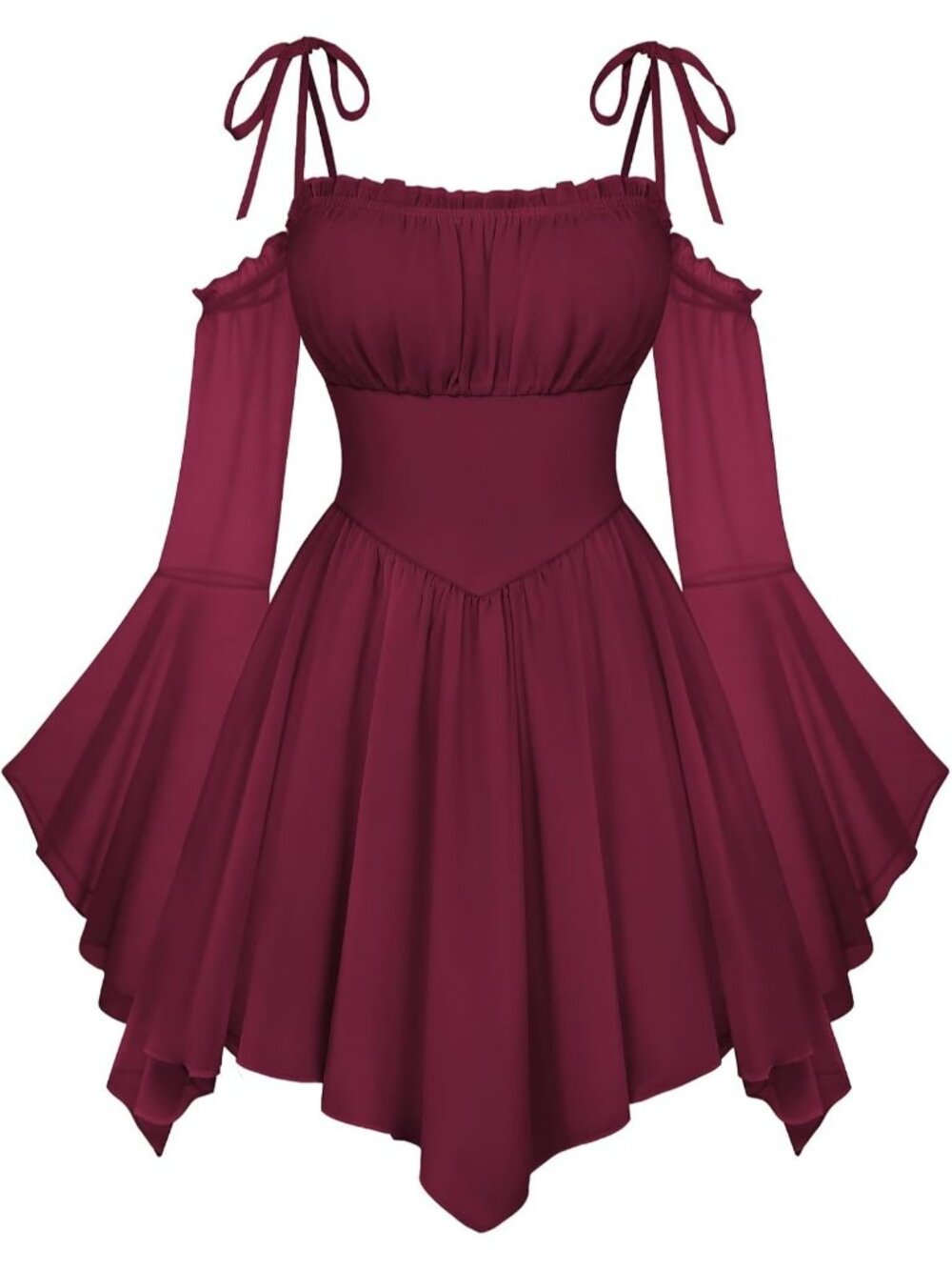 Women's Wine Off Shoulder Fairy A LINE Boho Corset With Pockets Dress - Picture 1 of 6